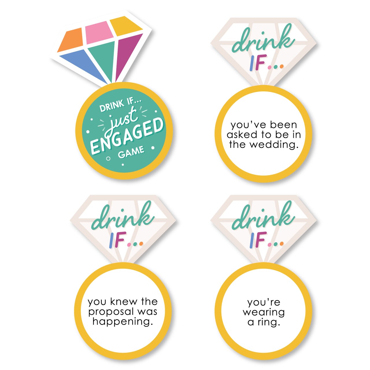 Big Dot of Happiness Drink If Game - Just Engaged - Colorful - Engagement Party Game - 24 Count